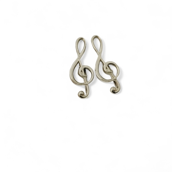 SILVER Treble Clef Delicate Screw-On Music Note Sterling Earrings New - Picture 11 of 12